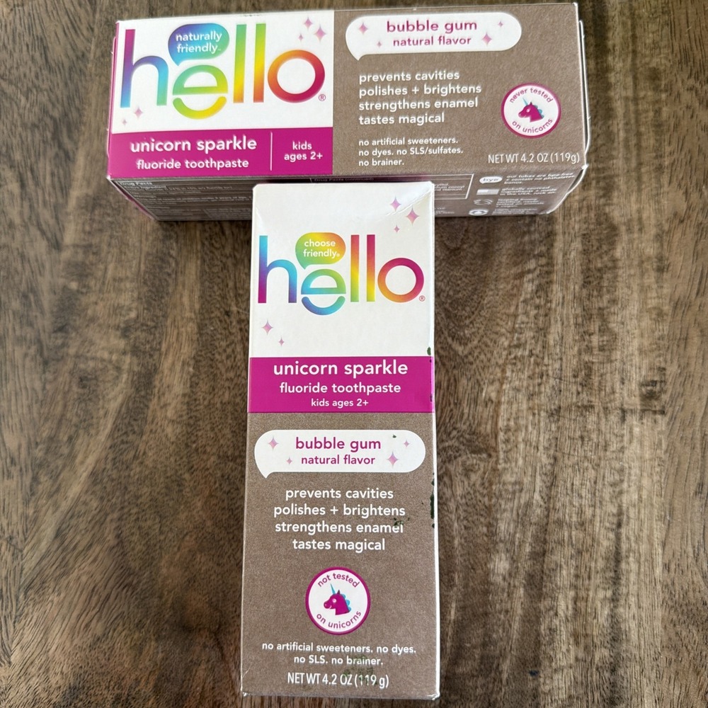 hello Unicorn Sparkle Kids Toothpaste, Bubble Gum Flavor, 4.2 oz (2 pack)